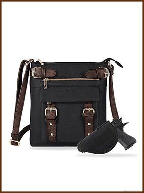 Faux Leather Concealed Carry Crossbody Bag Lockable Pocket
